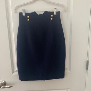 Navy Blue Vintage Sailor Style Pencil Skirt with Gold Button XS